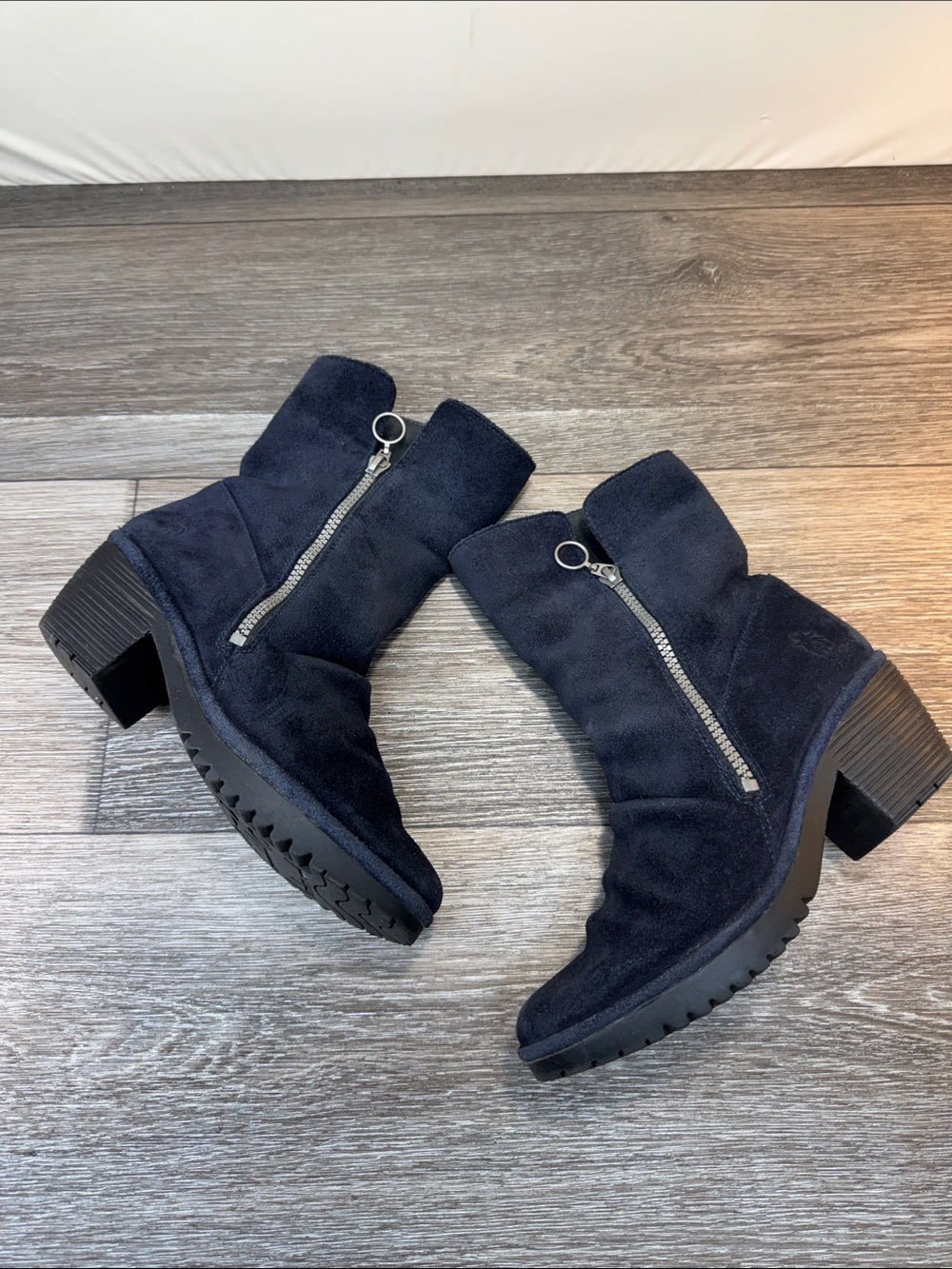 Fly London Navy Suede Ring-Zip Ankle Boots woman’s SZ 38 (h212)